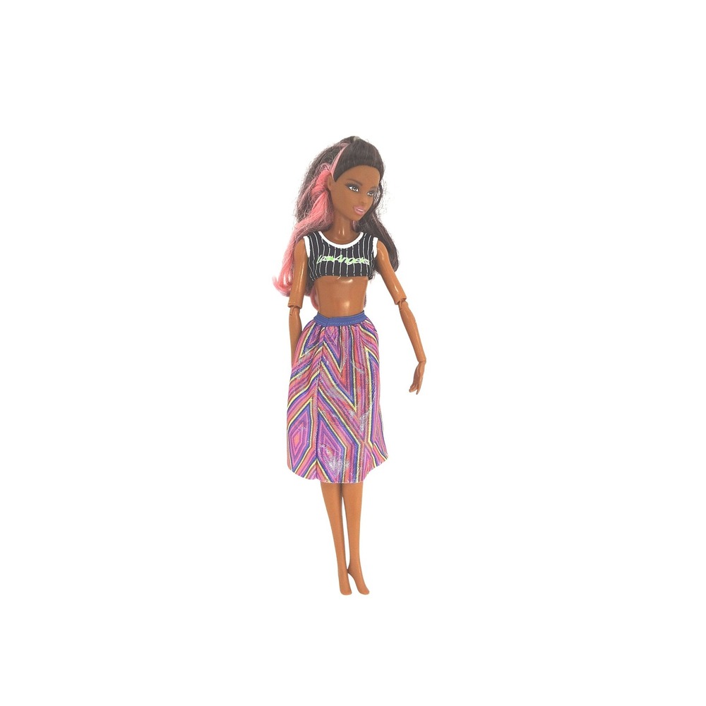 2017 Barbie Pink Streaks Long Skirt Crop Top Outfit Dark Skin 11" high